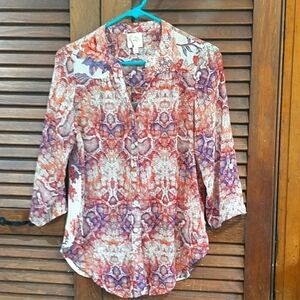 Fig & Flower floral button down blouse Shirt Size PM